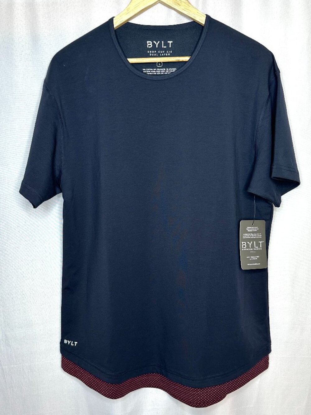 NWT BYLT Men’s Drop Cut Duel Layer Lux T-shirt, Large Elevated Basic Athleisure